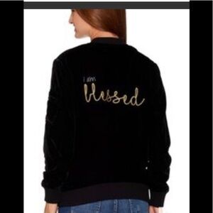 Peace Love World black velvet I am blessed bomber spiritual inspiration jacket